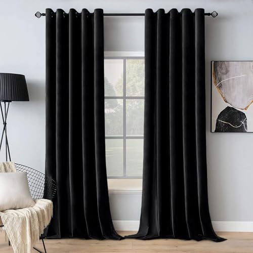 MIULEE Velvet Curtains Black Elegant Grommet Thermal Insulated Soundproof Room