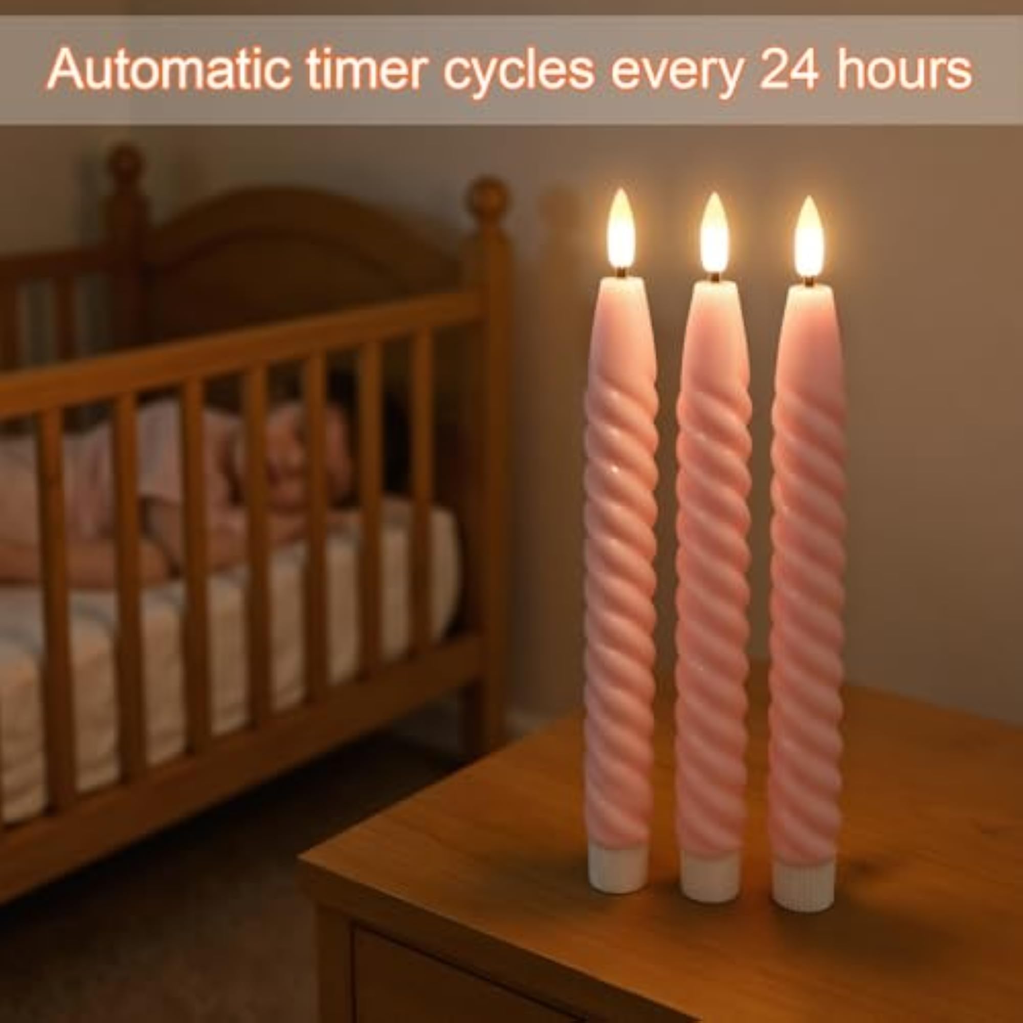 Pink Flameless Taper Candles with Remote Timer