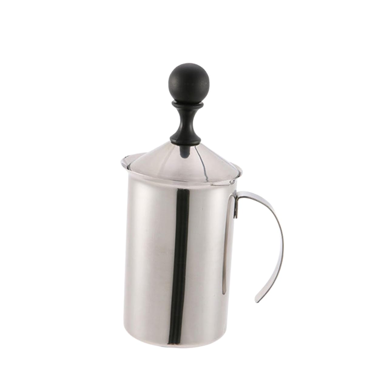 OFFSCH Stainless Steel Manual Milk Frother with Double Mesh Lid Pump Foamer Cup for Creamy Cappuccinos Lattes and More for Home Bar and Cafe Use Silver