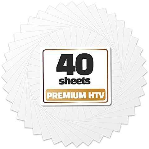 GIO-FLEX PU Heat Transfer Vinyl 10"x12"-40 Sheets White Color HTV Adhesive Vinyl Iron-On Transfer DIY Design T-Shirt Compatible with Cricut Silhouette Cameo Heat Press Machine Easy to Weed Cut Cover