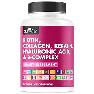 BioSchwartz Biotin Collagen Keratin Supplement - Hair Vitamins for Women - 10000mcg Biotin with Hyaluronic Acid & B Complex - Non-GMO 60 Capsules Beauty Supplement - Hair and Nails Vitamins for Women