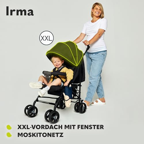 LIONELO Irma Kinderwagen bis 15 kg, leichter moderner Kinderwagen mit Liegefunktion, faltbar, große 6-Zoll-Räder, großer Korb, Tasche, Moskitonetz