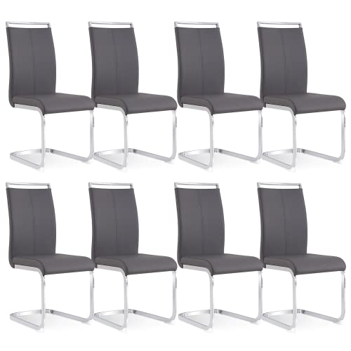 Image of Baysitone Modern Dining Chairs Set of 8, Side & Kitchen Chairs with Faux Leather Padded Seat High Back, for Dining, Kitchen, Living Room - Grey