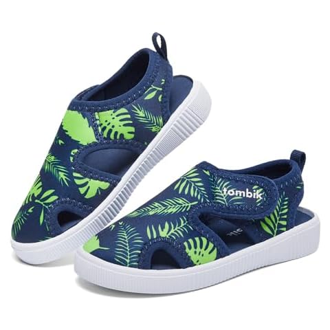 tombik Baby Toddler Water Shoes Boys Aqua Beach Swim Pool Outdoor Sandals Slides Slip Sock Sneakers Navy Leaves Size 5 Cover