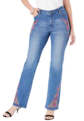 Roaman's Women's Plus Size Plus Size Invisible Stretch Two-Tone Embroidered Bootcut Jeans