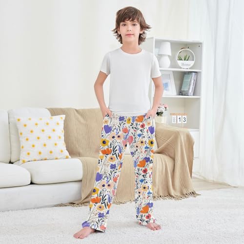 Boys' Pants Colorful Bohemian Wildflower Doodle Long Bottoms Jogger Pants Elastic Waist Trousers with Pockets S-XL 5