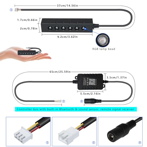 Image of AKEPO MIni Size 6-Hole 3.2W RGB Multiple Color Chasing Fiber Optic Light Kit, Car Home APP Control 13.1ft 1080pcs*0.75mm /0.03in Optical Fiber Colorful Sound Activated Headliner Starlight Kit