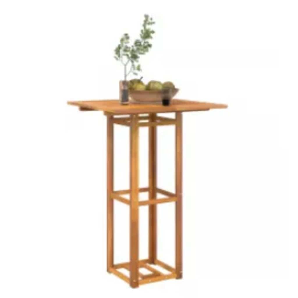 Stół bistro z litego drewna akacjowego, 75 x 75 x 110 cm, stolik stojący z listewkami, do ogrodu, stabilny drewniany stół na napoje i przekąski, łatwy montaż