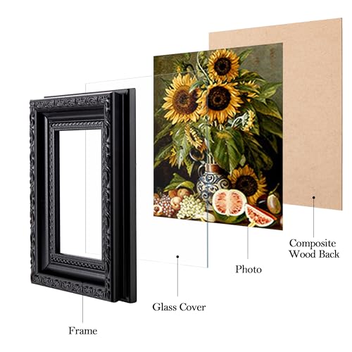 Image of eletecpro 3x4 Vintage Picture Frame, Glass Cover, Black, 2-Pack | Display Photo 3x4, Horizontal or Vertical, Tabletop Decor