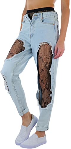 Image of ToBeInStyle Women's Single Floral Lace Fishnet Tights Footless & Stirrup Design