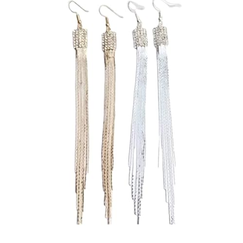 Pendientes de mujer elegantes Pendientes borla largos para mujeres y niñas 2 pares (oro, plata) Cover