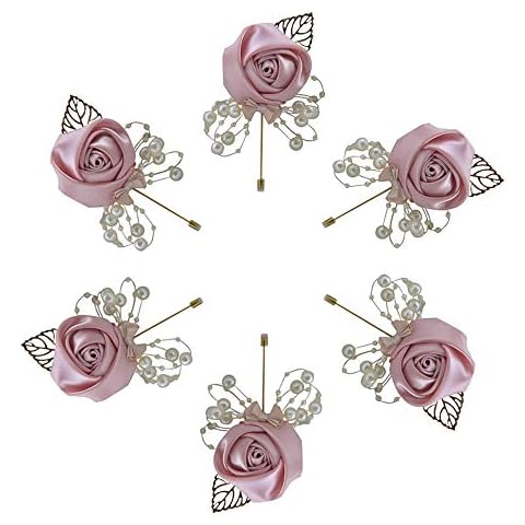 6 Pieces/lot Wedding Boutonniere Handmade Rose Boutonniere Corsage with Pin, Lapel Pin Rose Wedding Boutonniere for Wedding Prom Party Decor (European Gold) Cover
