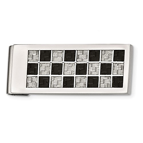 The Black Bow Checkered Carbon Fiber and Stainless Steel Spring Loaded Money Clip