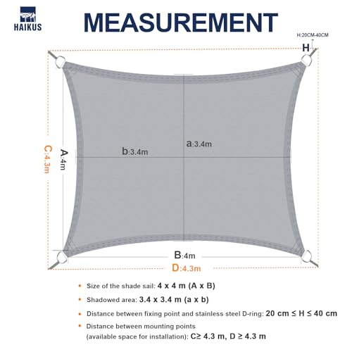 HAIKUS Sonnensegel Wasserdicht Rechteckig 4x4m Sonnenschutz Wasserabweisend Premium PES Polyester mit UV Schutz für Balkon Garten Terrasse Quadratisch Creme 4