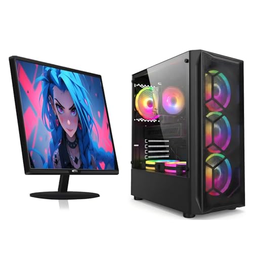 STGAubron Gaming PC Bundle with 24 Inch FHD LED Monitor- Intel Core i7 up to 3.9GHz, Radeon RX 580 8G Video Card, 16GB RAM, 1TB SSD, RGB Fan x 6, Windows 11 Home