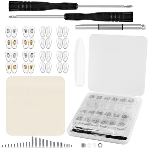Upgraded Magnetic Eye Glass Repairing Kit, All-in-One Precision Screwdriver Set with Assorted Screws Silicone Nose Pads Tweezer, Glasses Repair Kit for Eyeglasses Sunglasses Watches