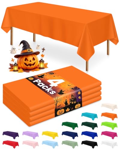 Image of LANLISA 4 Pack Orange Plastic Tablecloth Disposable, 54 x 108 Inch