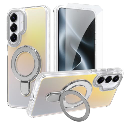 Image of Magnetic for Samsung Galaxy S26 Case with Stand [Compatible with Magsafe] [Cute Fluorescent Design] [1 Screen Protector] Slim Translucent Matte Case for Galaxy S26 6.3 inch, White
