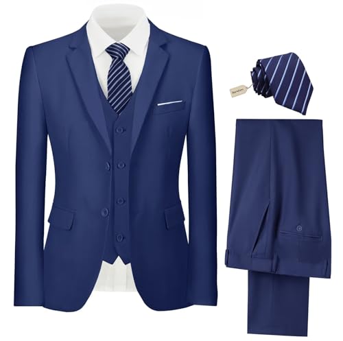 Mens Suit 3 Piece Set Slim Fit Wedding Groomsmen Suit for Men Two Buttons Suits Set Solid Jacket Vest Pants with Tie