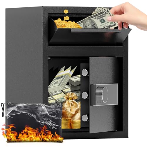 1.8 Cub DropSafe with Front Drop Slot - Fireproof Digital Security Safe Box with Combination Lock for Cash and Documents - Silent Safe for Business Office Home