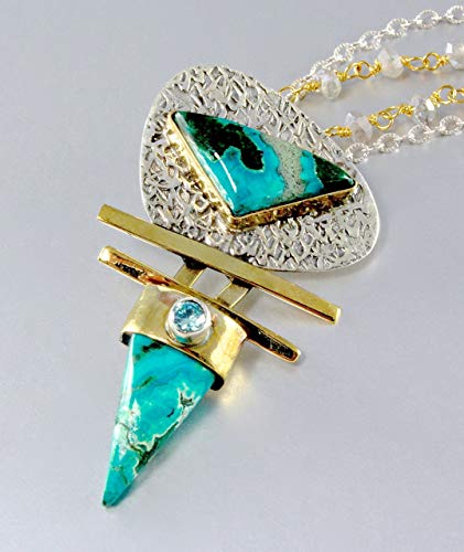 Malachite in chrysocolla two-tone sterling silver and gold neckla…