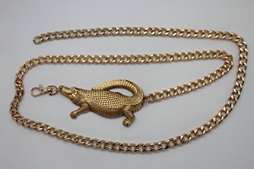 TFJ Women Fashion Belt Hip Waist Gold Metal Chains Alligator Crocodile Plus M L XL3