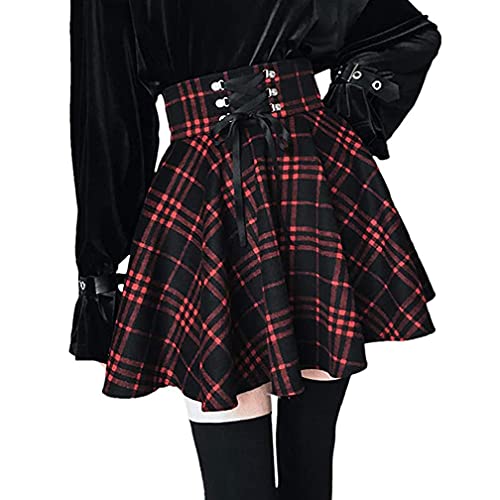 Women Girls Plaid A Line Short High Waist Y2K Punk Gothic Skirt Flare Pleated Mini Skater Tennis School Skirt