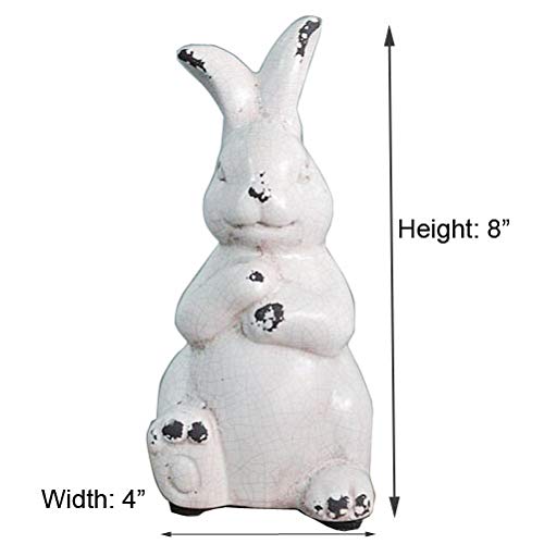 Realideas Antique White Bunny Ceramic Rabbit Statue Easter Spring Decoration With Distressed Rustic Bunny Figurine Mantel Shelf Ornament thumb #5