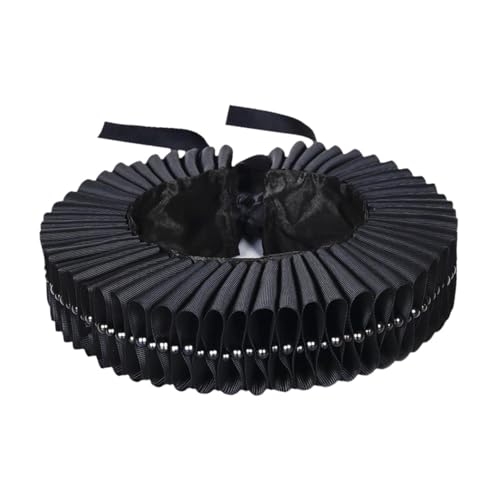 Hisxrcal ネックウェア コスプレ衣装 首元フリル パール付き リボン調節 軽量 クラシカルデザイン バロック ゴシック 仮面舞踏会 舞台演出に適用, 黒