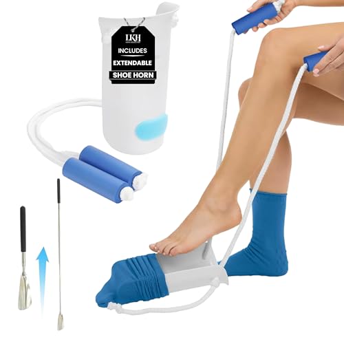 LKH Sock Assist and Shoe Horn Set – Sock Aids for Putting Socks On and Off Easy Sock Aid Device & Adjustable Shoehorn for Seniors, Limited Mobility & Post-Surgery Use