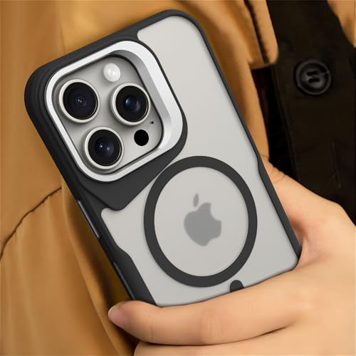Image of eller sante Roxane Magpro Back Cover Case for iPhone 16 Pro Scratch Resistant Camera Screen Protector TPU Shockproof with Stand Holder Mag-Safe Wireless Charging- Black