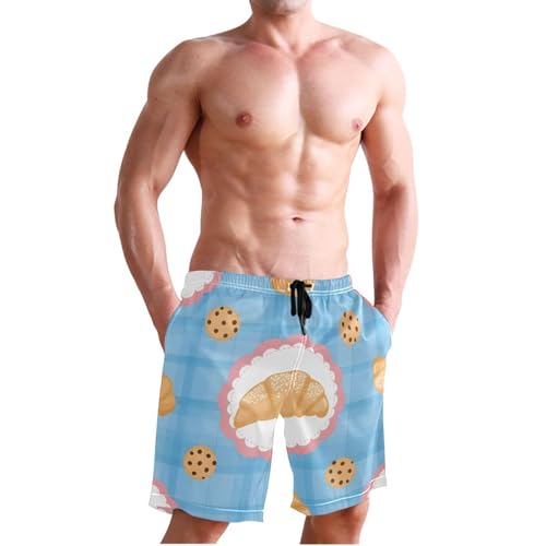Men's Swim Trunks Quick Dry Swimming Shorts with Pocket Croissant and Cookie Pattern Swimsuit Trunks3
