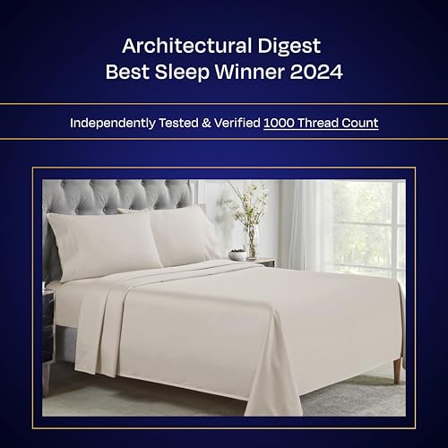 California Design Den King Sheet Set - Luxury 1000 Thread Count Sateen, Thick and Natural 100% Cotton Sheets, Deep Pockets, Soft, Breathable and Durable Bedding Set - Beige (Sand Tone)