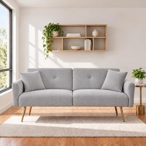 Trygoal Teddy Futon Sofa Bed, Convertible Couches with Side Pocket, Gray