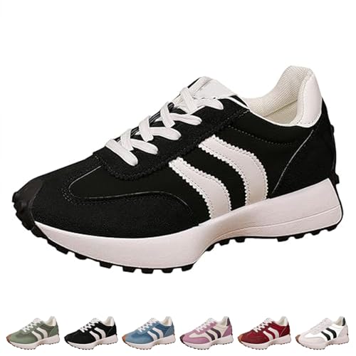 Zapatos deportivos de plataforma retro para mujer, con soporte cómodo, suela gruesa, zapatos de tenis antideslizantes para el trabajo, Black, 37 EU