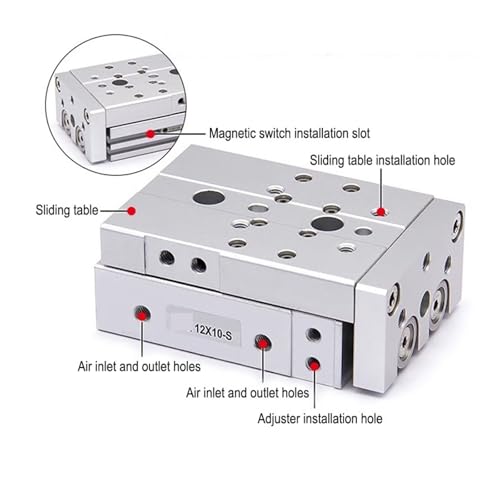 Cylindre pneumatique 20mm course 50mm guidage lineaire table coulissante - 5