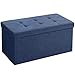 BRIAN & DANY Pouf Coffre de Rangement Boîte Tabouret Pliant Banc Pouf de Pliable Tissu en Lin, 76 x 38 x 38 cm, Bleu Marine