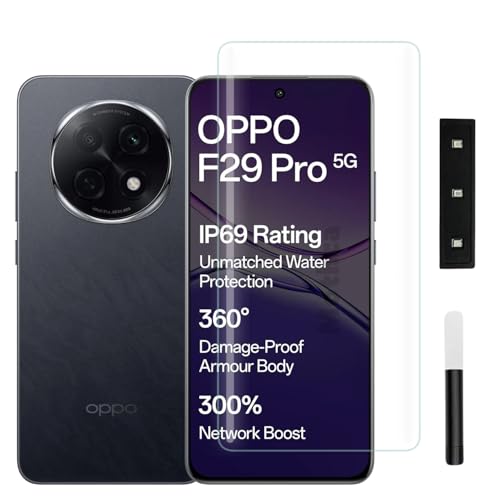 Image of Mothca Premium UV Tempered Glass Screen Protector For Oppo F29 Pro (Pack of 1) Full Adhesive UV Curved Screen Guard, Case Friendly with Installation Kit