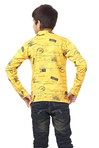 Image of Boys Full Sleeve Cotton Black Printed T-Shirt with Attached Yellow Jacket Shrug Look Smart and Comfortable for Any Casual and Festive Purpose