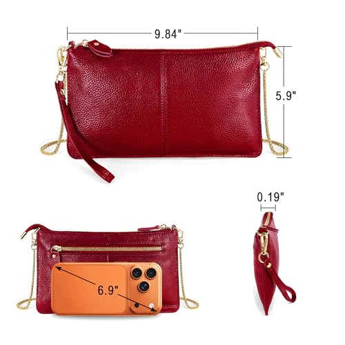 Image of YALUXE Genuine Leather Wristlet Handbags Purses Cell Phone Pocket Clutch Wallet Crossbody Bags for Women