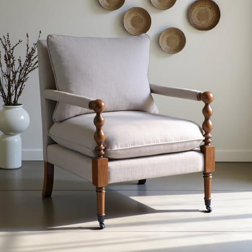 Sillón Beige Tapizado con Ruedas