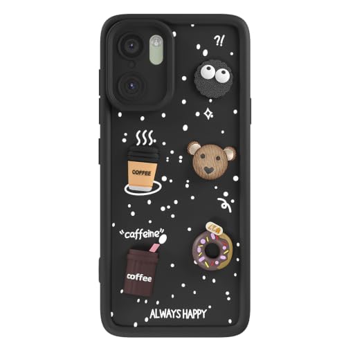 Image of Pikkme Back Cover for OnePlus 15R 5G | 3D Bear Silicone Cute & Fun Coffee Cartoon | Full Body Protection Bumper Case (Black)