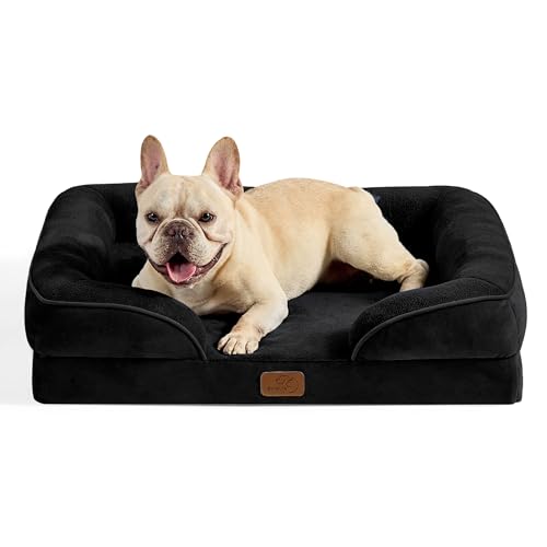 BEDSURE orthopädisches Hundebett Ergonomisches Hundesofa - 71x58 cm Hundecouch mit eierförmiger Kistenschaum für kleine Hunde, waschbar rutschfest Hundebetten, schwarz