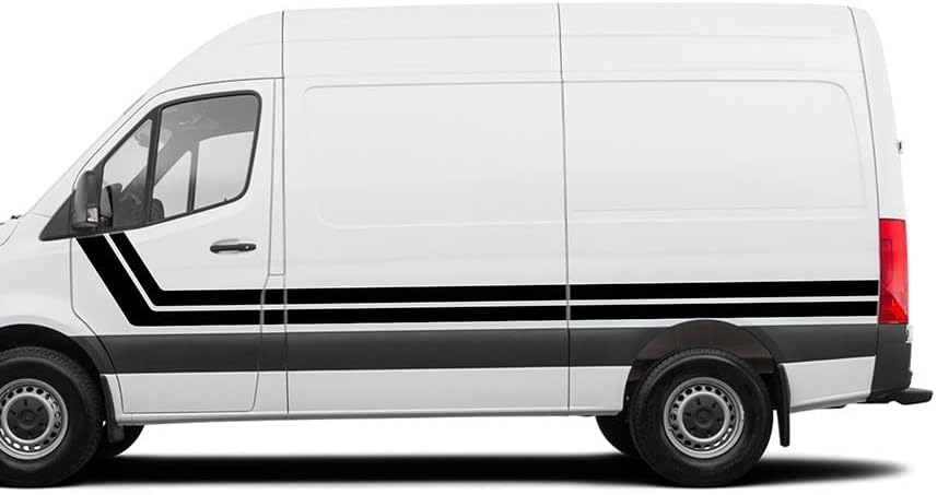 Adhesivos laterales de doble raya, diseño gráfico, compatible con Mercedes Sprinter Van (negro)
