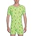 Landofgenie Men's Short Sleeve Romper Crotch Shirt Bodysuit One Piece Pajamas Dinosaur Print Green 2XL