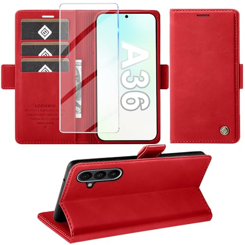 Étui en cuir rouge fin pour Samsung Galaxy A36 5G finition rabat