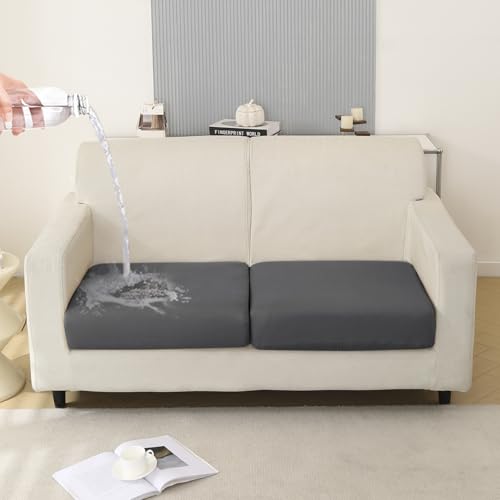 Image of HOKIPO 100% Waterproof Stretchable Elastic 140gsm Sofa Cushion Seat Cover, 2-Piece Seat Cushion Cover, Dark Grey (AR-5352-DGRY*2)