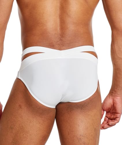 MIZOK Mens Sexy Solid Swim Briefs Crossover Waistband Bikini Swimwear Hot Body Swimsuit3