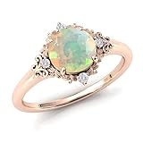 Jelafu 18k Black Gold Plated White Fire Opal Rings For Women Opal Ring For Women 14k Real Gold Rose Gold Opal Promise Rings For Women Womens 10k Gold Opal Ring For Engagement Wedding