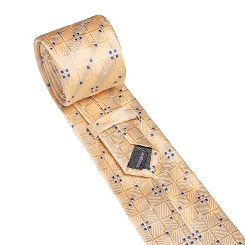 Image of YOHOWA Men Plaid /Striped Ties Set Silk Business Wedding Formal Fashion Necktie and Pocket Square Cufflinks Set